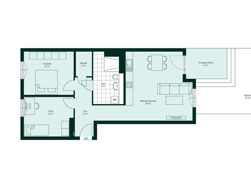 Komfortabler Grundriss mit angrenzender Terrasse und eigenen Gar