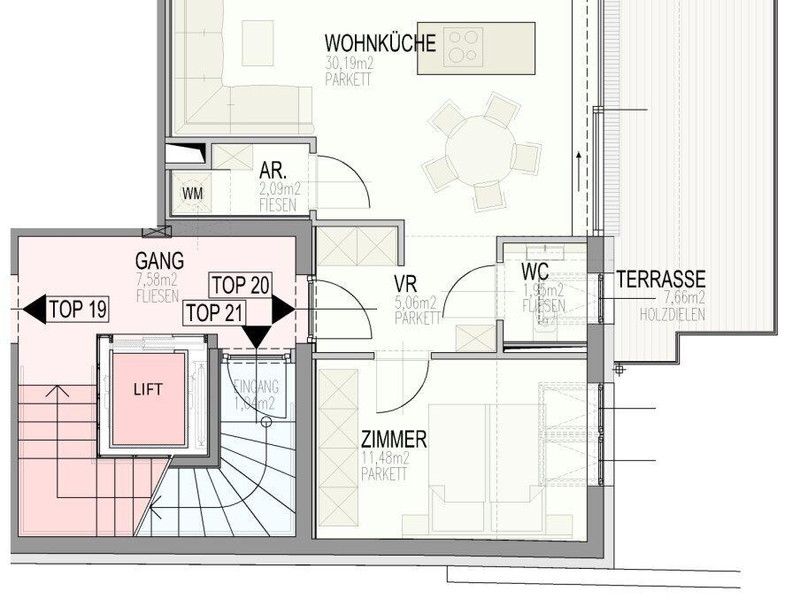 3 Zimmer DG-Wohnung mit FREIFLÄCHE, Fußbodenheizung & klimatisiert // MG11